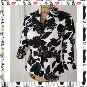 Black white peplum jacket short lined sz 6 career